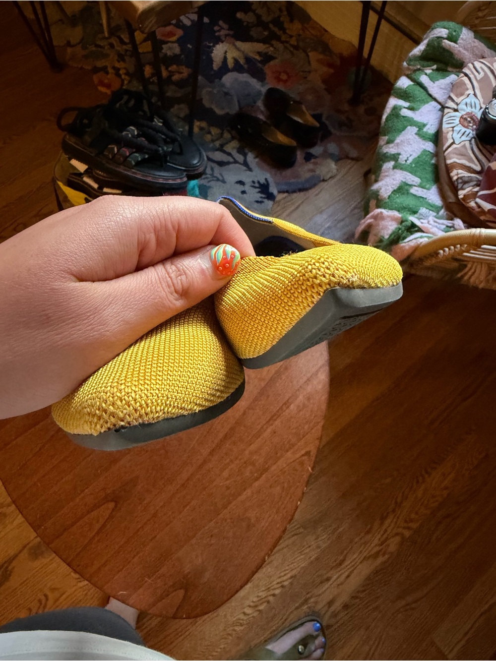 EUC Rothy's Yellow Pointed Knit Flats with Blue Trim - Picture 3 of 5